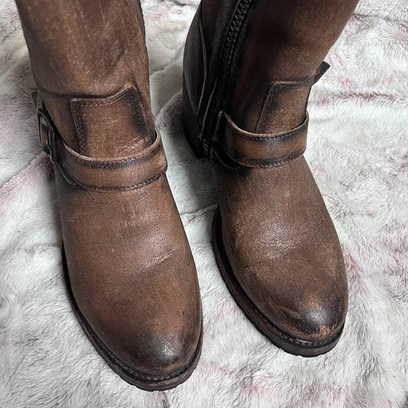 FreeBird Carlito Brown Leather Boho Western Moto Boots - Picture 9 of 16